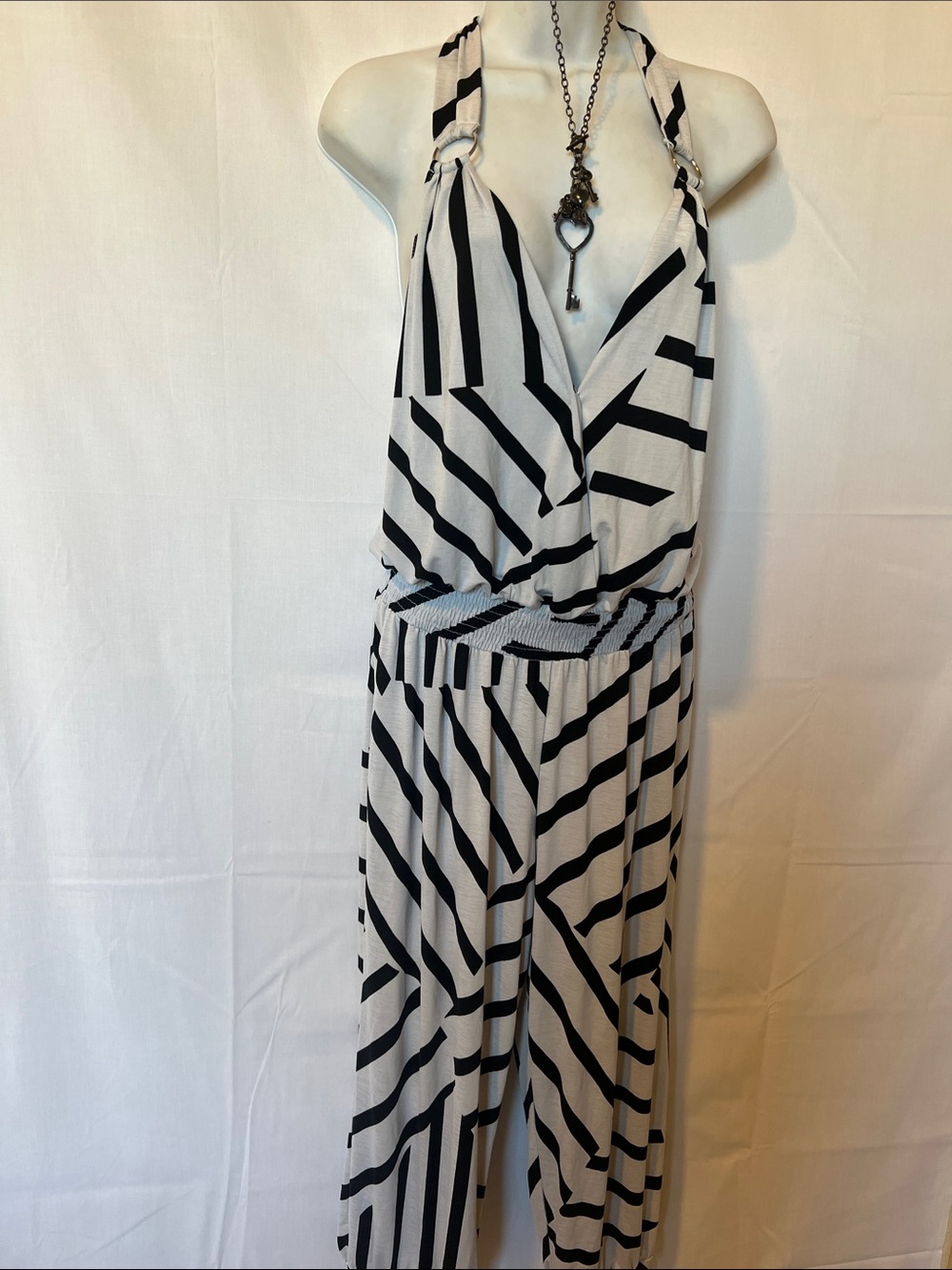 Striped Halter Jumpsuit in Black and White
